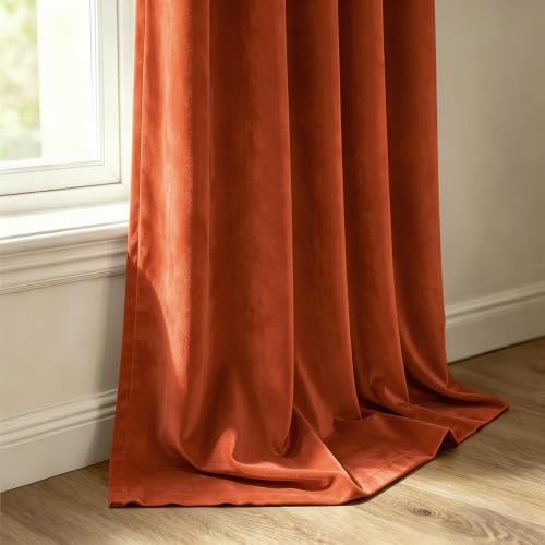 Fall Burnt Orange Blackout Velvet Curtains 96 Inch Long 52"x96" Soft (2 Count)