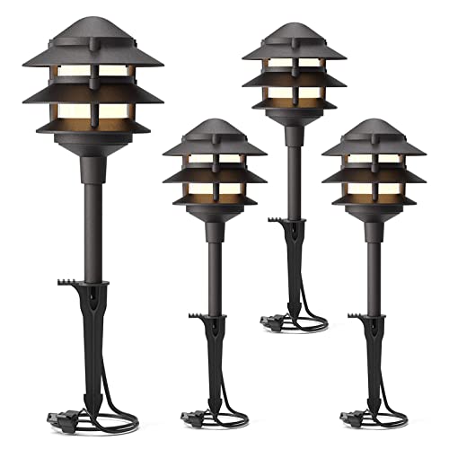 Landscape Lighting 4PK Pathway Lights Low Voltage 2.2 Watt LED 12V AC Landscape Lights 30 Lumen Warm White with Cable Connectors Metal Stakes 9122 (4 Count)