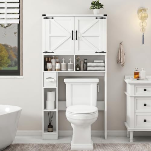 Over The Toilet Storage Cabinet with 2 Barn Doors