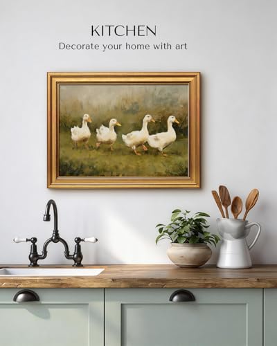 Vintage White Ducks Oil Painting Wall Art