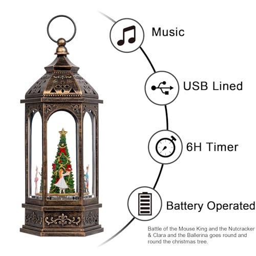 12.8'' Rotating Nutcracker Suite Scene Musical Lighted Christmas Tree Snow Globe Water Lantern with Swirling Glitter Decoration