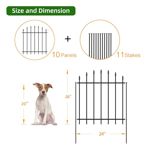26” x 20’ No Dig Metal Garden Fence with Stakes (62400 sq inches)