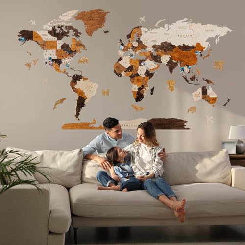 Multilayered 3D Wooden World Map Wall Decor