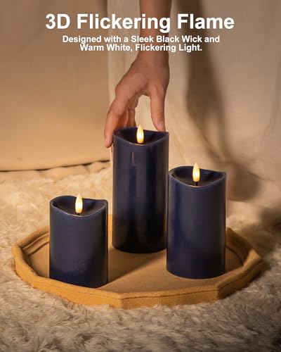 Navy Blue Flameless Candles (3 Count)