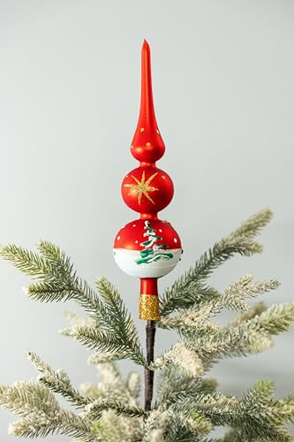 Christmas Tree Toppers Mouth Blown Finial Tree Topper Blown Glass Christmas Tree Topper Hand Decorated Made in Poland