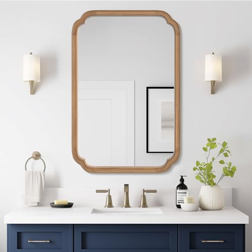 24" x 36" Rounded Corner Arch Wall Mirror with Wood Frame for Entryway