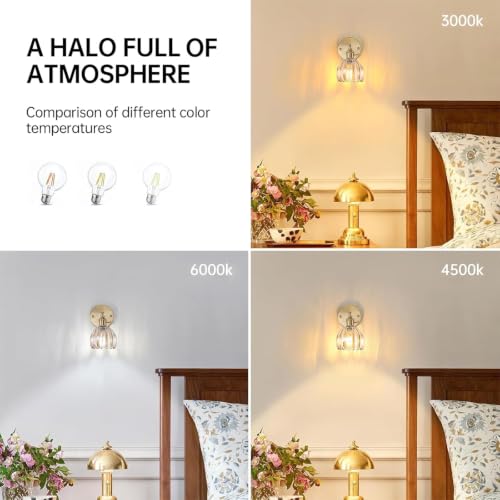 Vintage Wall Sconces Set of 2 with Amber Tulip Glass Lampshade 180 Degree Adjustable Brass Sconces Hradwired Modern Wall Lighting Fixture with Switch for Bedside Bedroom Doorway (2 Count)
