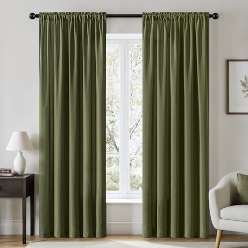 Olive Green Privacy Sheer Curtains 2 Panels 42W x 90L (2 Count)