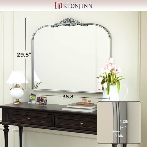36x30 Silver Vintage Arched Mirror for Wall