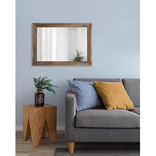 Rustic Wood Mirror Rectangle Decorative Wall Mirrors with Frame Large 20"x16"for Bedroom Living Room Bathroom Entryway Hanging Brown