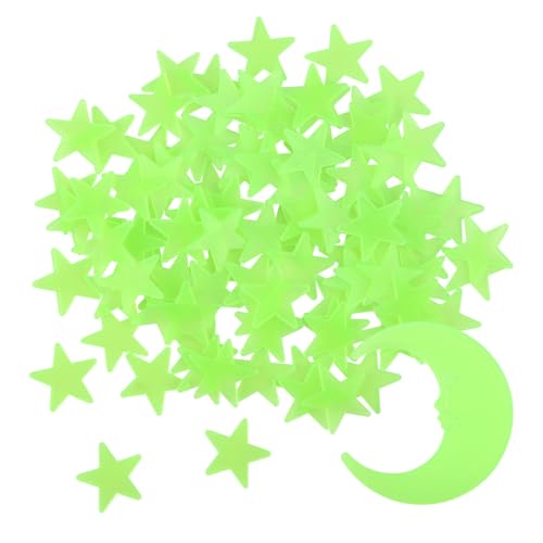 100 Stars and 1 Moon Glow in The Dark Luminous Fluorescent 3D Plastic Glow Stars Moon for Ceiling (101 Count)