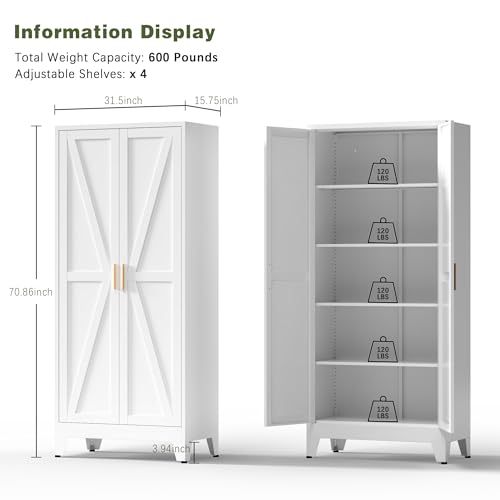 5 Tier Metal Farmhouse Storage cabinets with Doors and Shelves