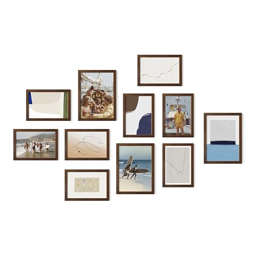 Walnut Oak Wood Gallery Wall Tabletop Frames Made with Real American Oak and Shatter (11 Count)