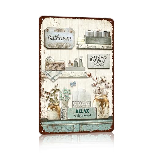 Farmhouse Bathroom Metal Tin Signs Rustic Flower Country Wall Art Decor