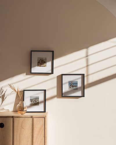 Solid Oak Wood 8”x8” Picture Frames Matted to 4”x4” Set of 3 (3 Count)