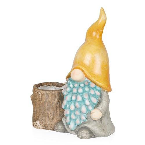 16" Tall Outdoor Yellow Hat Gnome Statue with Drainage Hole Planter