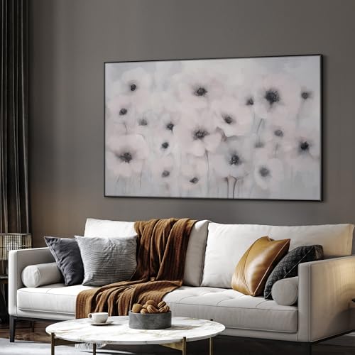30"x60" Extra Large Framed Wall Art Soft White Poppies Watercolor Floral