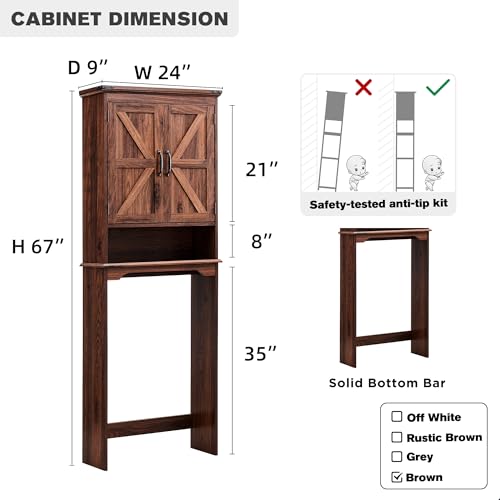 67" Tall Farmhouse Over The Toilet Storage Bathroom Cabinet