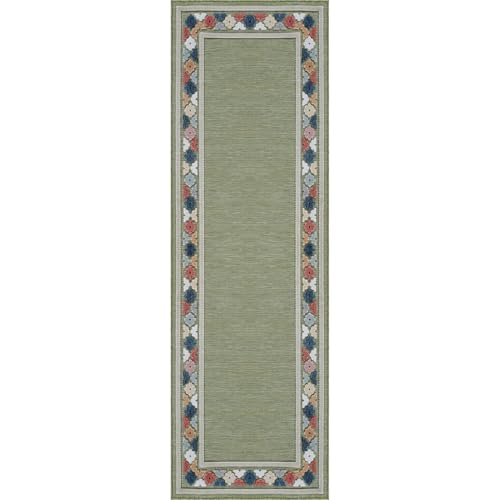 Outdoor Runner Rug 2x7 Modern Floral Bordered Area Rugs for Indoor and Outdoor Patio Easy to Clean Non Shedding Living Room Porch Garden Washable Outside Carpet (14 Sq Ft)