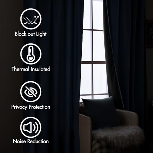 Navy Blue Velvet Pinch Pleat Blackout Curtains W52 X L90 Inches (2 Count)