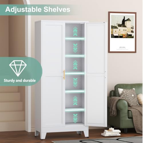 Metal Pantry Cabinet with 2 Doors and 5 Adjustable Shelves