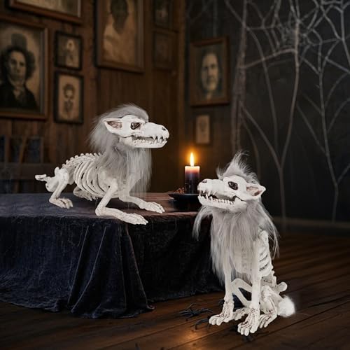 Set of 2 Halloween Skeleton Animals Wolf Skeletons Decor (2 Count)
