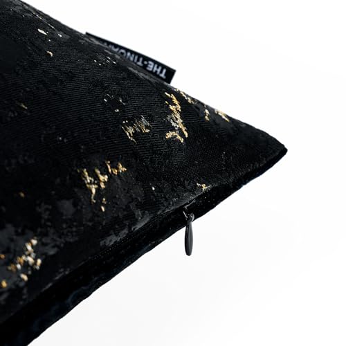 Black Champagne Metallic Jacquard Pillow Covers 20x20 Pack of 2 Velvet Back Modern Glam Sofa Decor (2 Count)