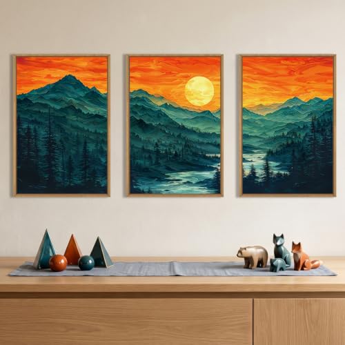 Boho Mountain Sunset Landscape Framed Canvas Wall Art