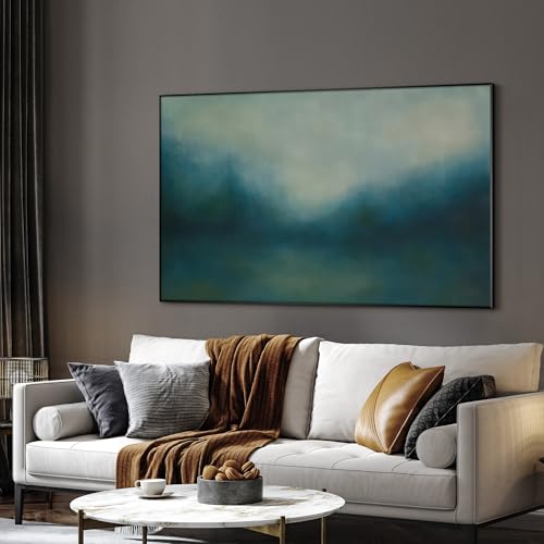 36"x60" Extra Large Framed Wall Art Misty Blue Landscape Abstract Ocean and Sky Illustration for Home Living Room Bedroom Decor