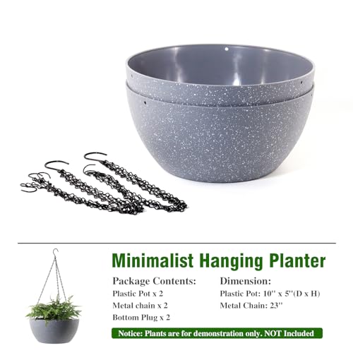 10 inch Hanging Planters for Outdoor Indoor Plants with Drainage Holes and Chain (2 Count)
