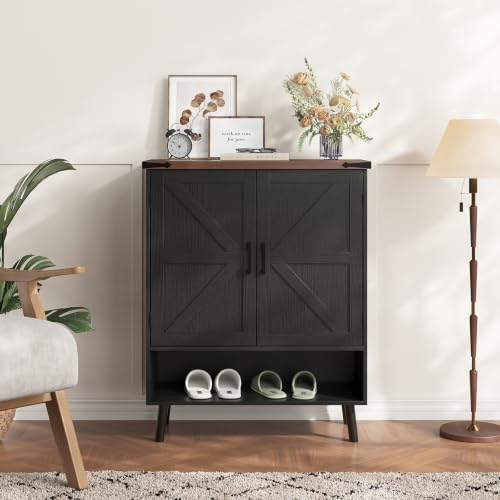 34" Tall Farmhouse Shoe Storage Cabinet with Barn Doors