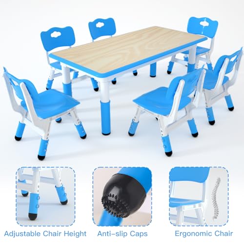 Kids Study Table and 6 Chairs Set