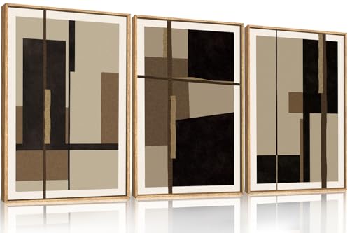 Abstract Black Brown Shapes Framed Canvas Wall Art Set