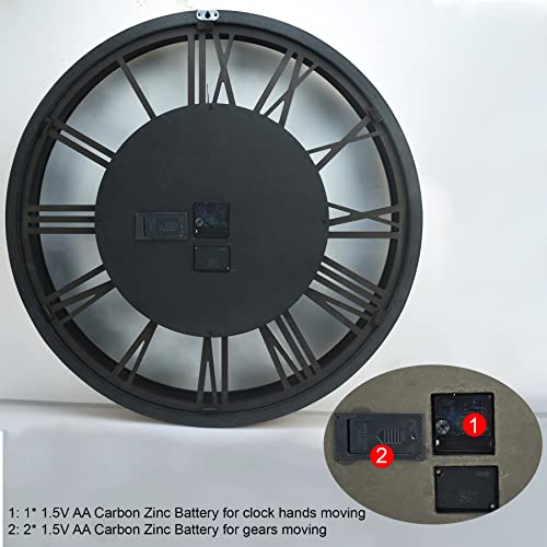27 Inch Large Wall Clock Farmhouse Wooden Clock with Moving Gears HD Toughened Glass Cover