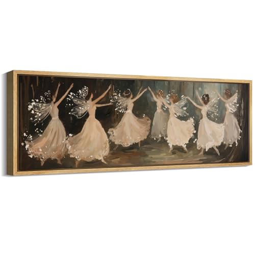 Large Framed Canvas Print Wall Art Ballet Dancers in Motion Romantic Impressionist Dance Scene Illustrations Decorative Colorful Multicolor for Bedroom
