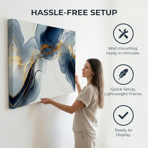 Wall Art Abstract Painting Modern Art Gold and Blue Background Canvas Prints Pictures for Living Room Bedroom Artwork Home Decor Framed 20x40inch