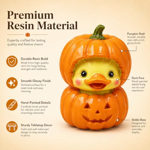Halloween Duck Pumpkin Statue Cute Spooky Figurine Desk Ornament Decoration Cartoon Mini Pumpkin Duck Figurine for Festive Home Office Desktop Shelf Table Decor Display Ornament