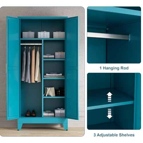 71'' Farmhouse Metal Wardrobe Cabinet with Hanging Rod