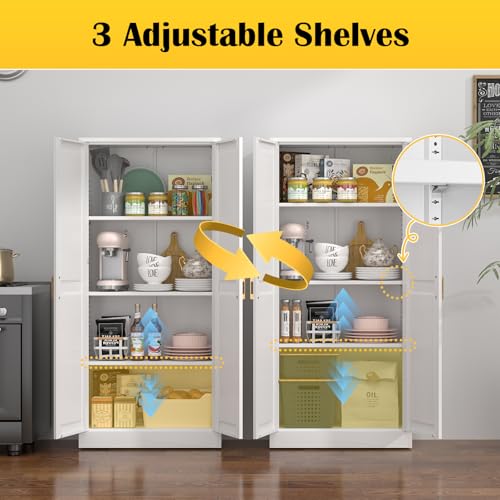 60"Metal Pantry Storage Cabinet with Doors & 3 Adjustable Shelves