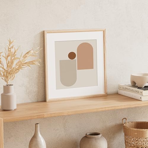 16x16 Picture Frame Set of 4 Natural Solid Oak Photo Frames with 12x12 Removable Mat Wall Hanging Large Handcrafted Frame with HD Plexiglass Wall and Tabletop Display Large Poster Frame (4 Count)