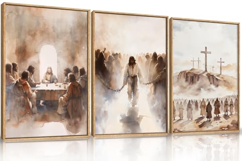 Large Jesus Neutral Framed Canvas Wall Art Set