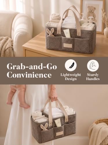 Baby Diaper Caddy Organizer with Waterproof Changing Pad