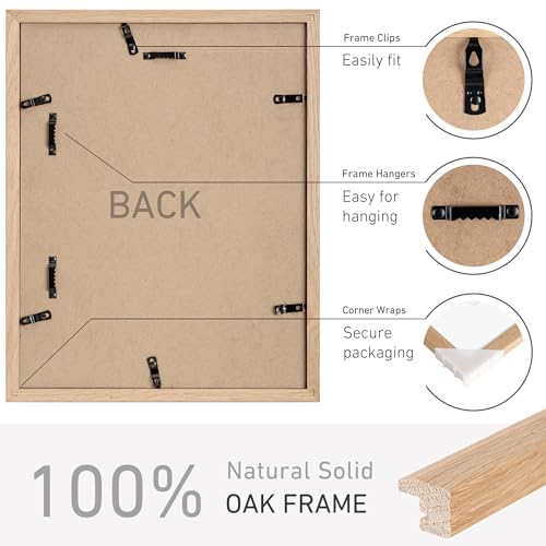 11x14 Picture Frame Set of 4 Natural Solid Oak Photo Frames with 8x10 Removable Mat Wall Hanging Large Handcrafted Frame with HD Plexiglass Wall and Tabletop Display Large Poster Frame (4 Count)