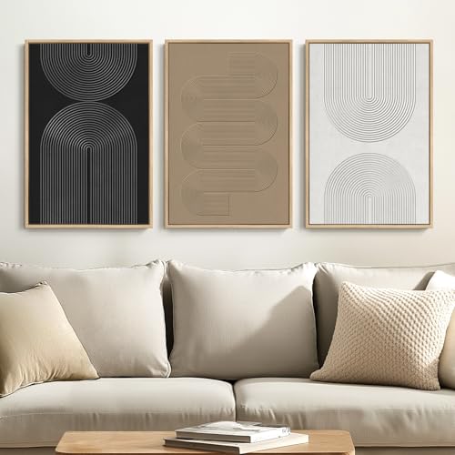 Framed Black and White Neutral Abstract Wall Art set (3 Count)