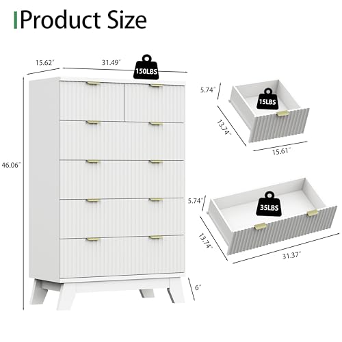 Fluted Dresser for Bedroom with 6 Drawers