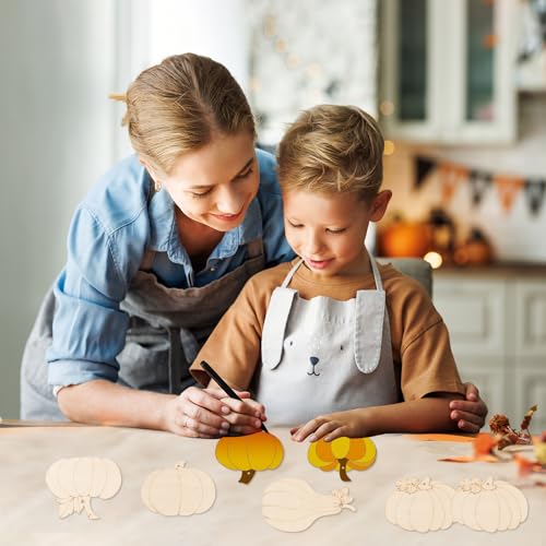 24 PCS Unfinished Wooden Fall Crafts Pumpkin Shaped Hanging Ornaments (24 Count)
