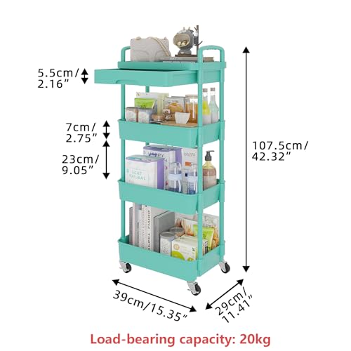 4 Tier Utility Cart with Drawer & Wheels (4 Shelves)