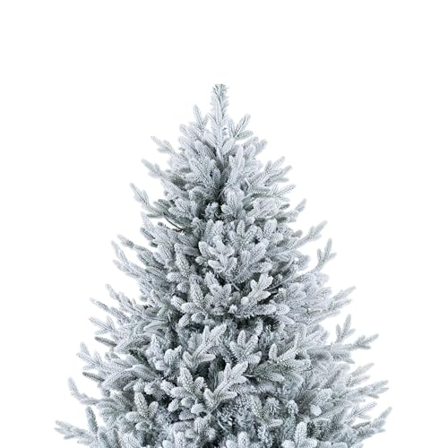 6 5ft Frosted Christmas Tree with Lights Realistic Snow Flocked Christmas Tree Prelit with 2456 Branch Tips 450 Warm Lights and Metal Stand Aritificial