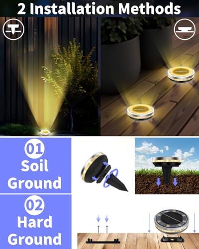 2 Pack Outdoor Solar Ground Lights with 4 Side Light（Warm White） (2 Count)