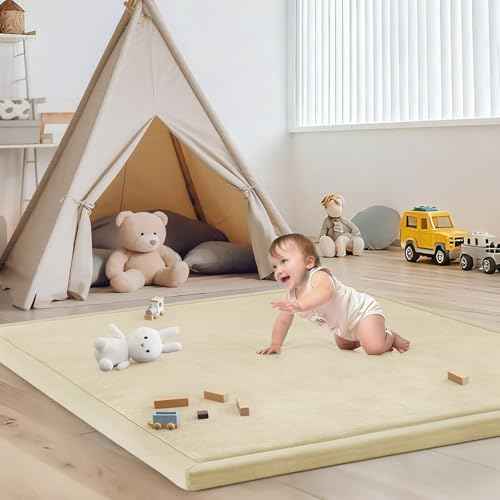 Baby Play Mat for Floor Nursery Rug Muscle Mat Area Rug Playroom Rug 50"x50" Playpen Mat Elastic Foam 1.3" Thick Crawling Mat for Babies